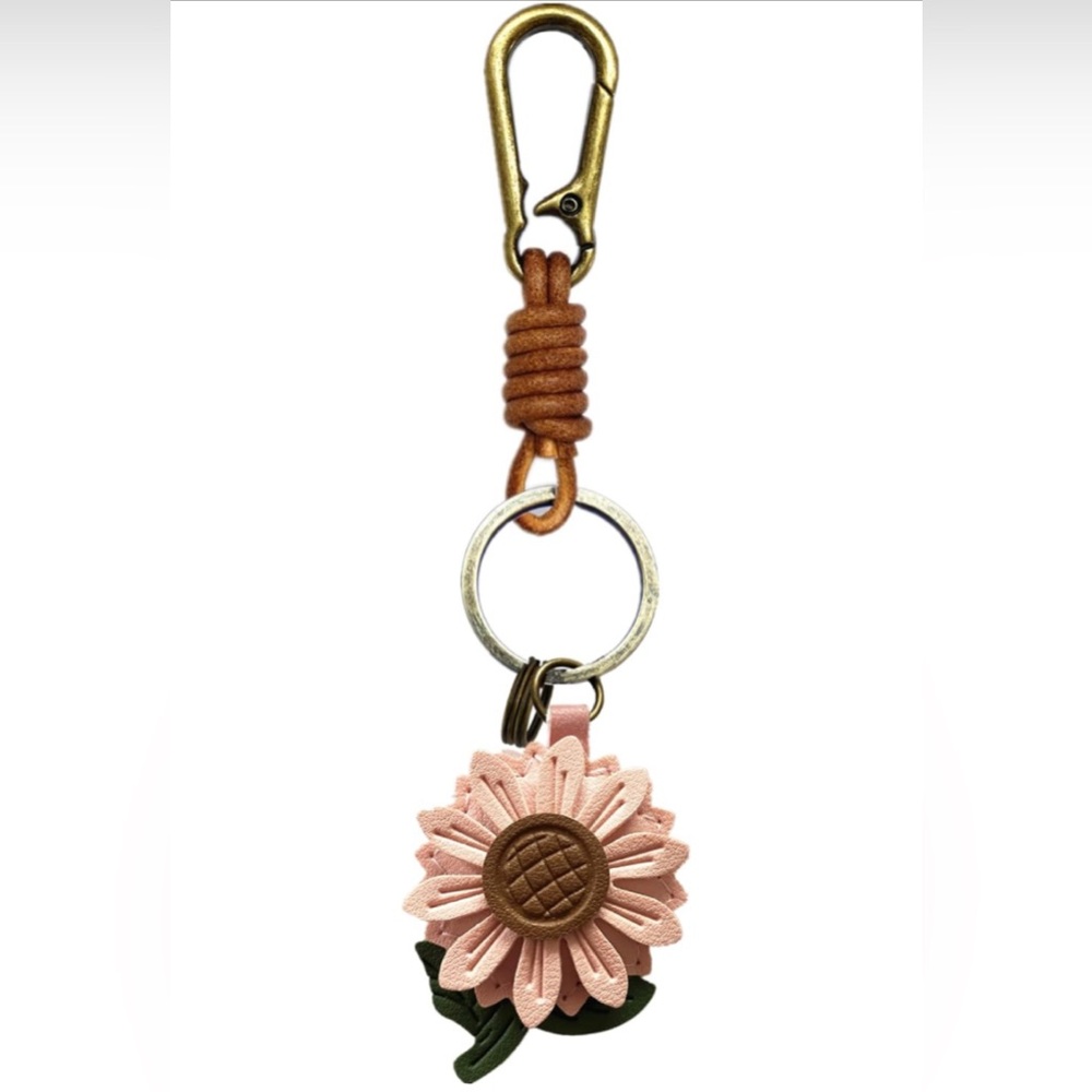 Leather Flower Keychain or Bag Charm with Gold Clip - Picture 7 of 10